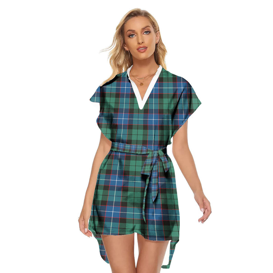 Hunter Ancient Tartan Plaid Stand-up Collar Casual Dress With Belt