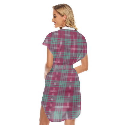 Crawford Ancient Tartan Plaid Stand-up Collar Casual Dress With Belt