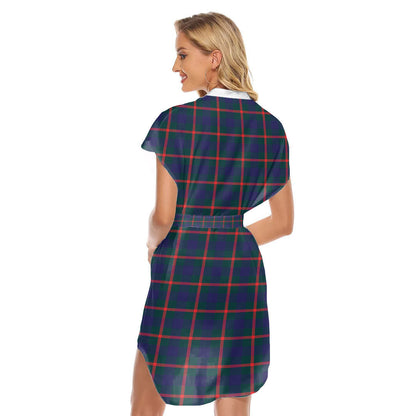 Agnew Modern Tartan Plaid Stand-up Collar Casual Dress With Belt