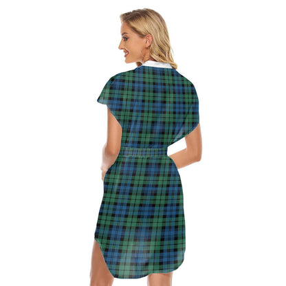 Campbell Ancient 02 Tartan Plaid Stand-up Collar Casual Dress With Belt