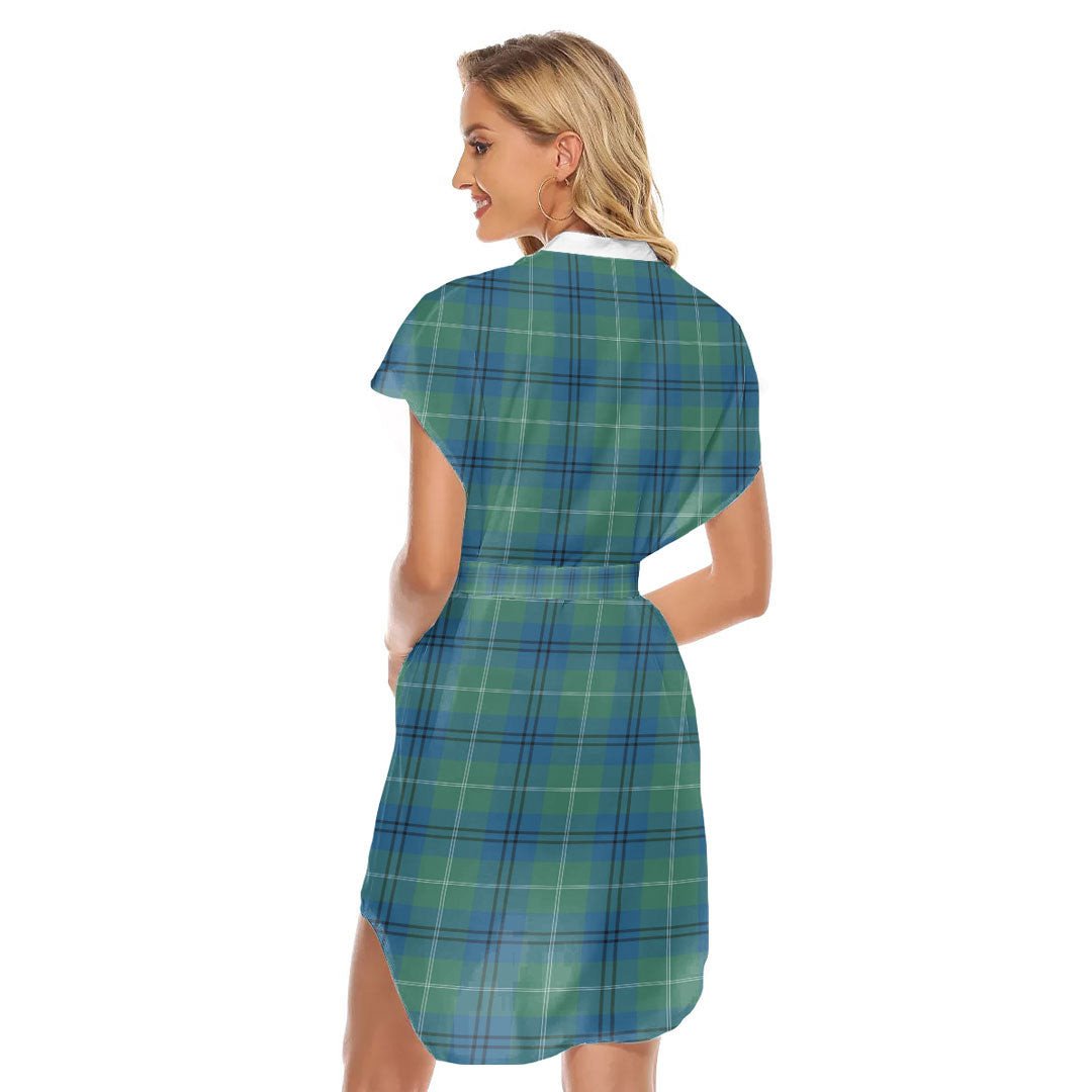 Oliphant Ancient Tartan Plaid Stand-up Collar Casual Dress With Belt