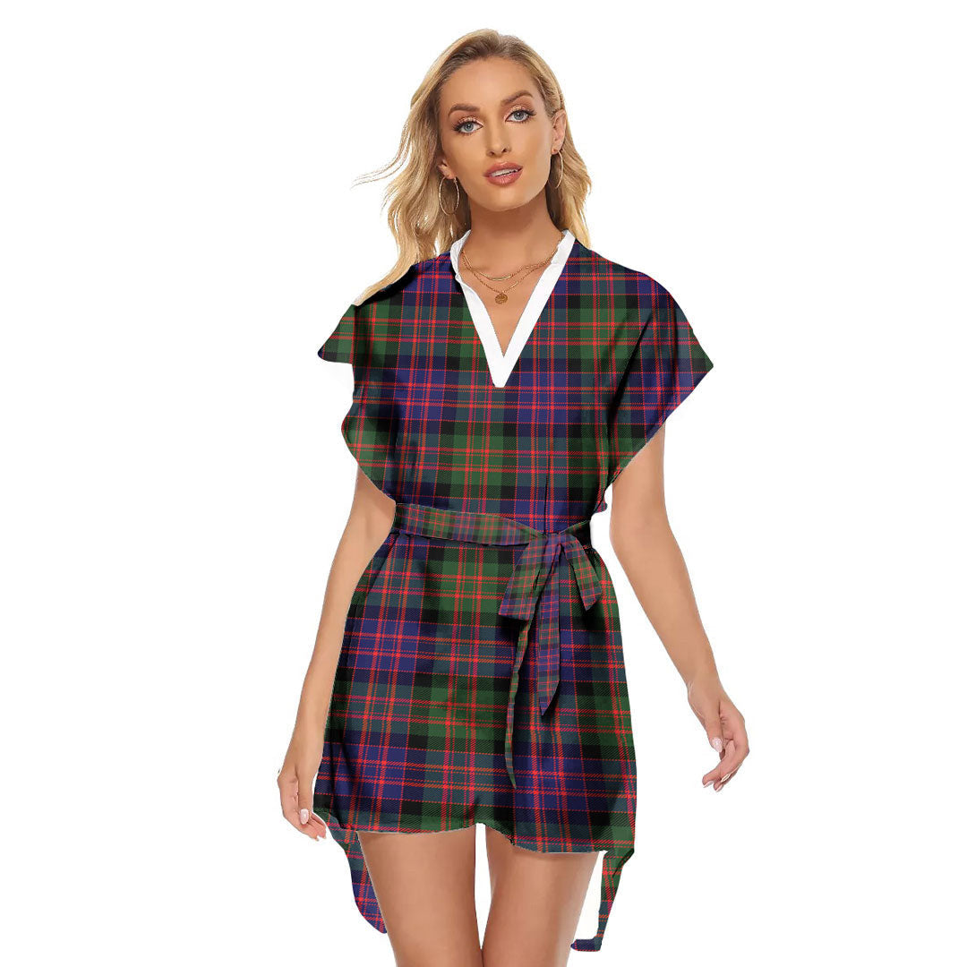 MacDonald Modern Tartan Plaid Stand-up Collar Casual Dress With Belt