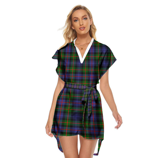 Murray of Atholl Modern Tartan Plaid Stand-up Collar Casual Dress With Belt