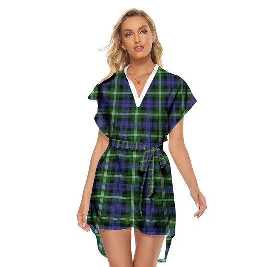 Baillie Modern Tartan Plaid Stand-up Collar Casual Dress With Belt