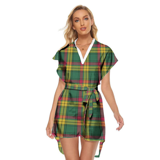 MacMillan Old Ancient Tartan Plaid Stand-up Collar Casual Dress With Belt