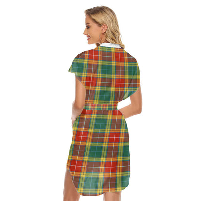 Buchanan Old Sett Tartan Plaid Stand-up Collar Casual Dress With Belt