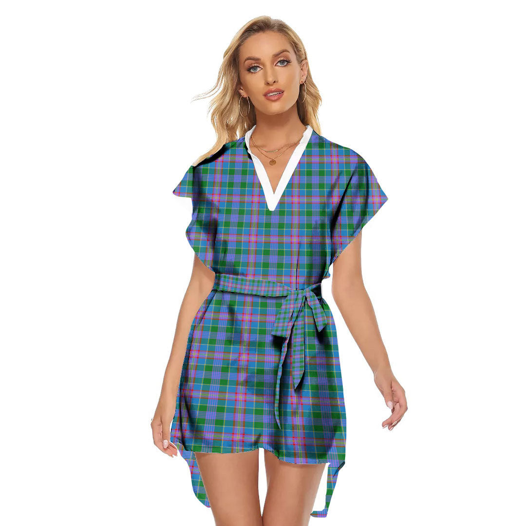 Ralston Tartan Plaid Stand-up Collar Casual Dress With Belt