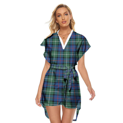 Davidson of Tulloch Tartan Plaid Stand-up Collar Casual Dress With Belt