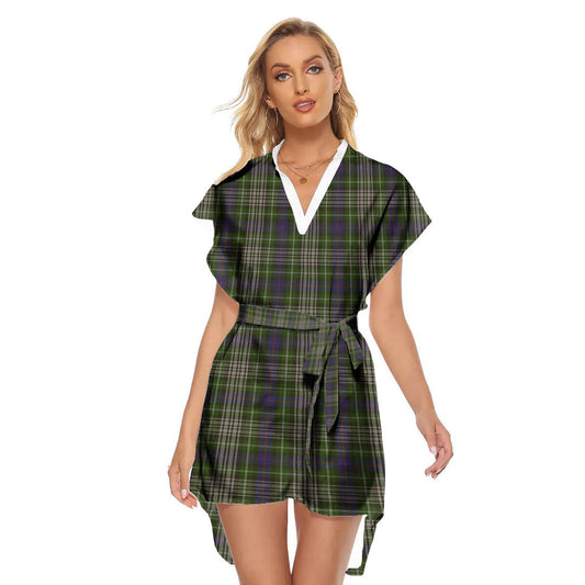 Davidson Tulloch Dress Tartan Plaid Stand-up Collar Casual Dress With Belt