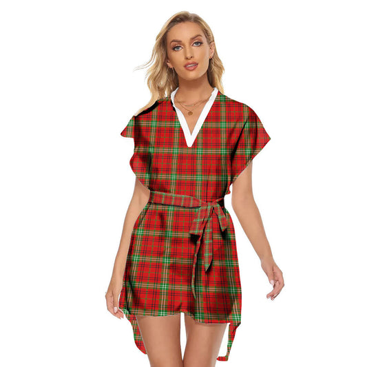 Morrison Red Modern Tartan Plaid Stand-up Collar Casual Dress With Belt