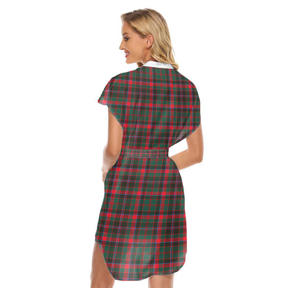 Cumming Hunting Modern Tartan Plaid Stand-up Collar Casual Dress With Belt