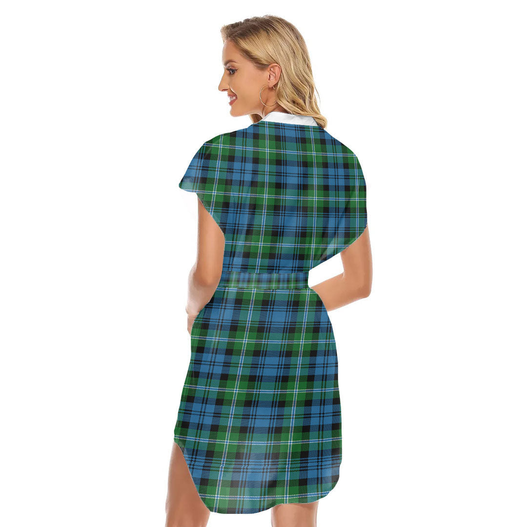 Lyon Tartan Plaid Tartan Plaid Stand-up Collar Casual Dress With Belt