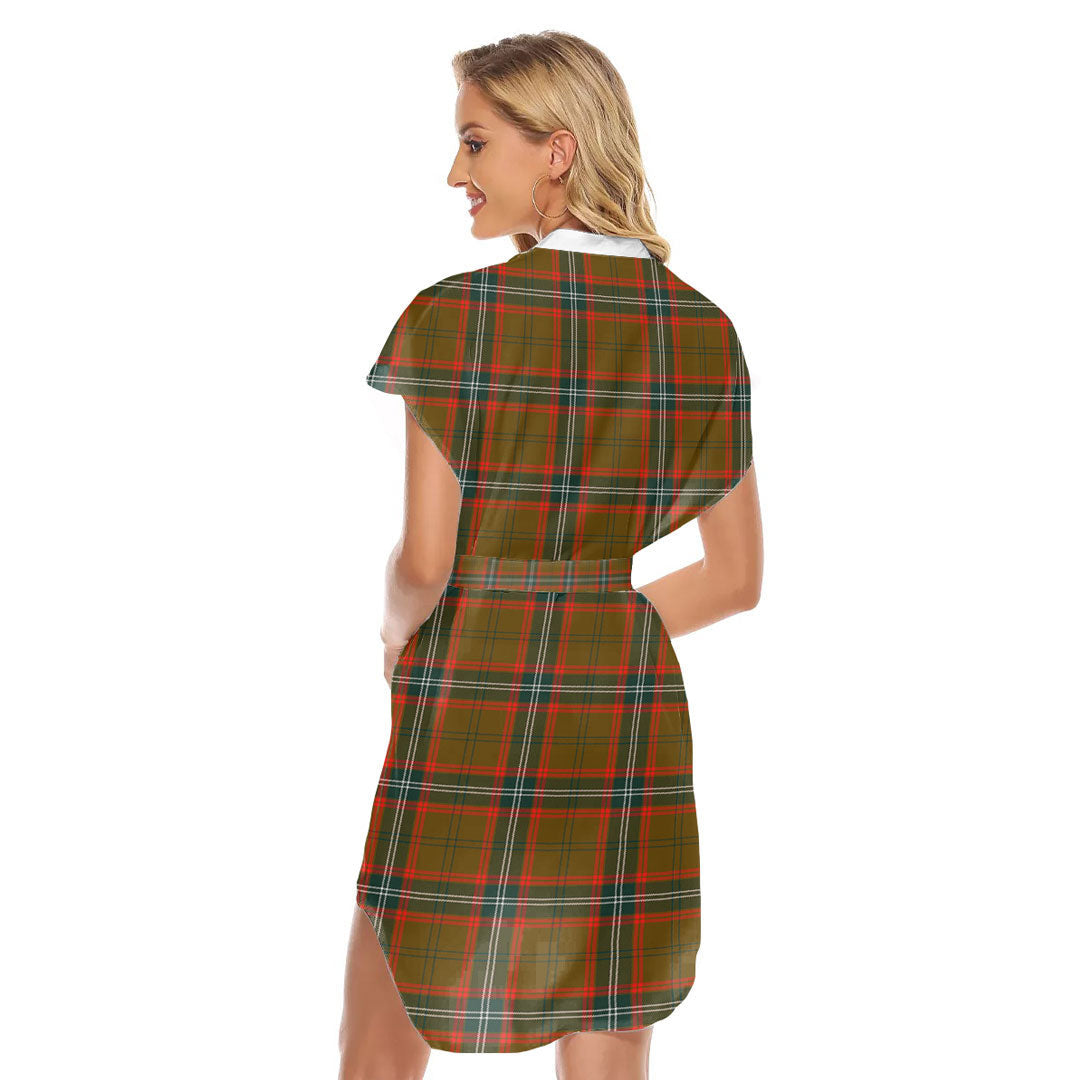 Seton Hunting Modern Tartan Plaid Stand-up Collar Casual Dress With Belt