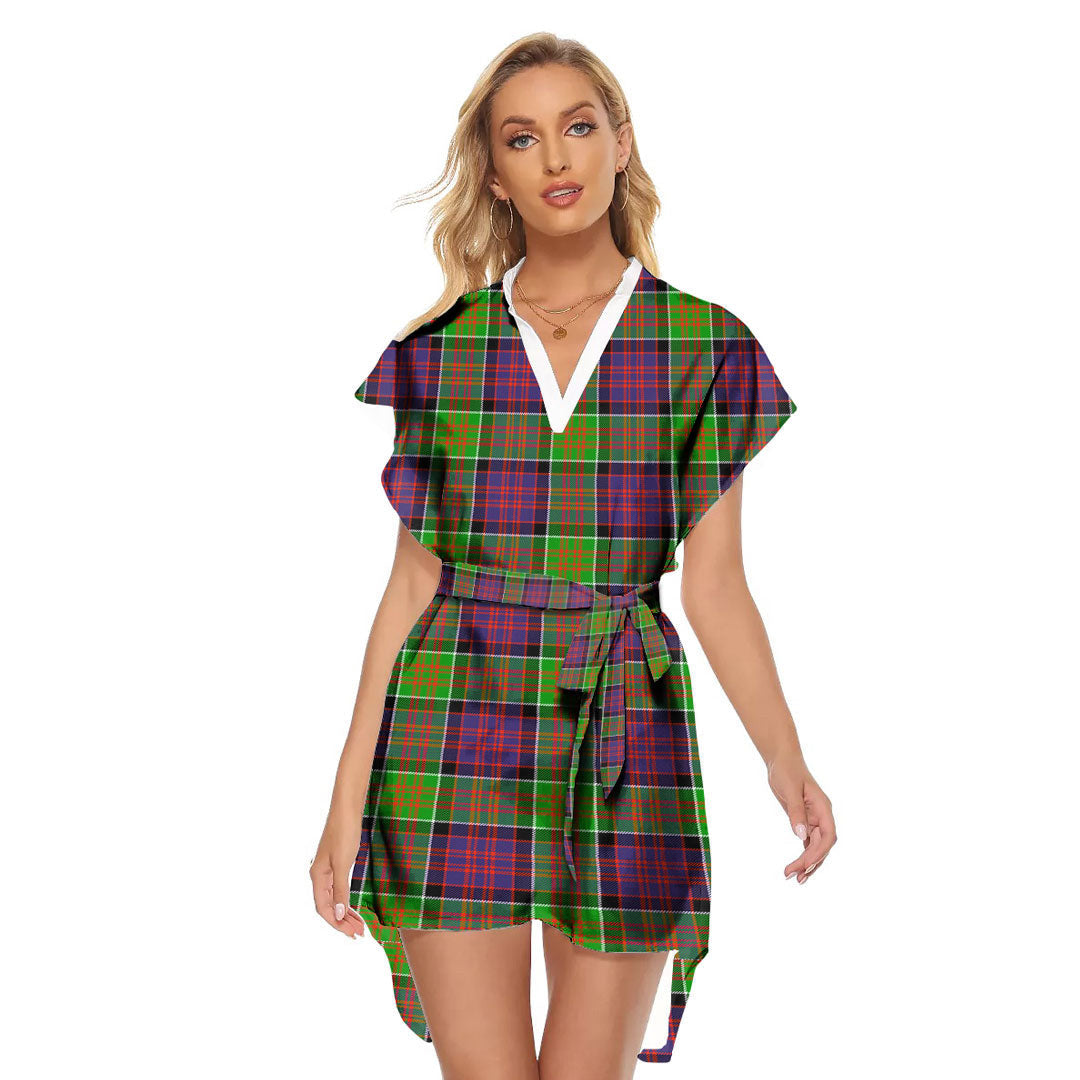 MacDonald of Clanranald Tartan Plaid Stand-up Collar Casual Dress With Belt