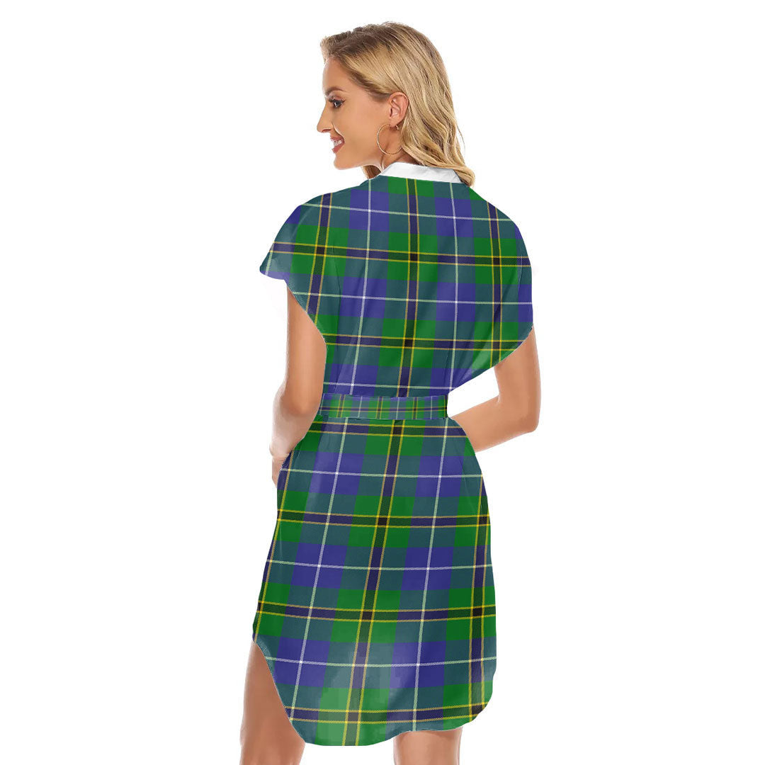 Turnbull Hunting Tartan Plaid Stand-up Collar Casual Dress With Belt