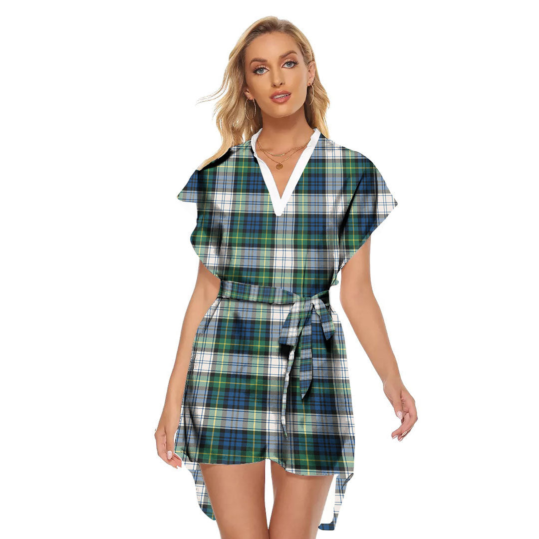 Gordon Dress Ancient Tartan Plaid Stand-up Collar Casual Dress With Belt