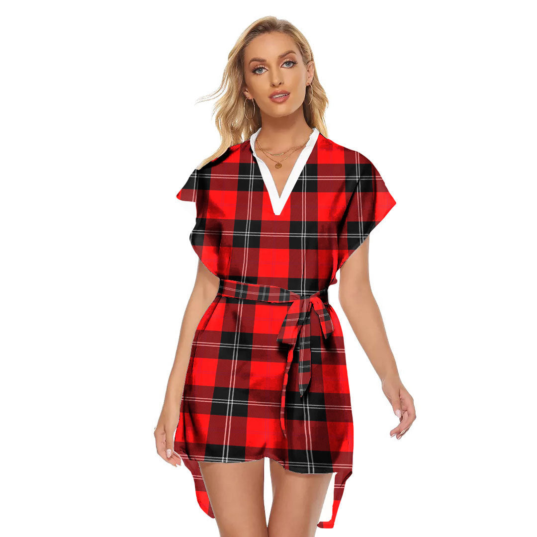 Ramsay Modern Tartan Plaid Stand-up Collar Casual Dress With Belt