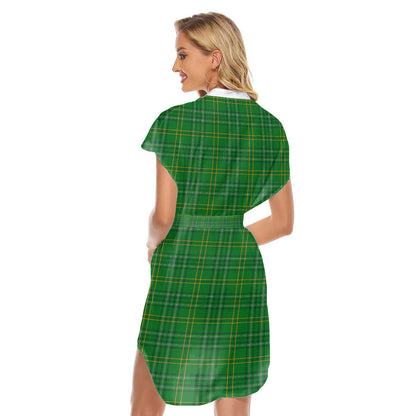 Wexford County Tartan Plaid Stand-up Collar Casual Dress With Belt