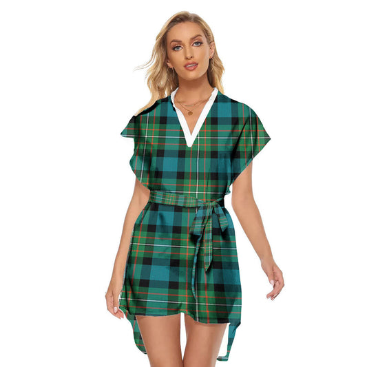 FERGUSON ANCIENT Tartan Plaid Stand-up Collar Casual Dress With Belt