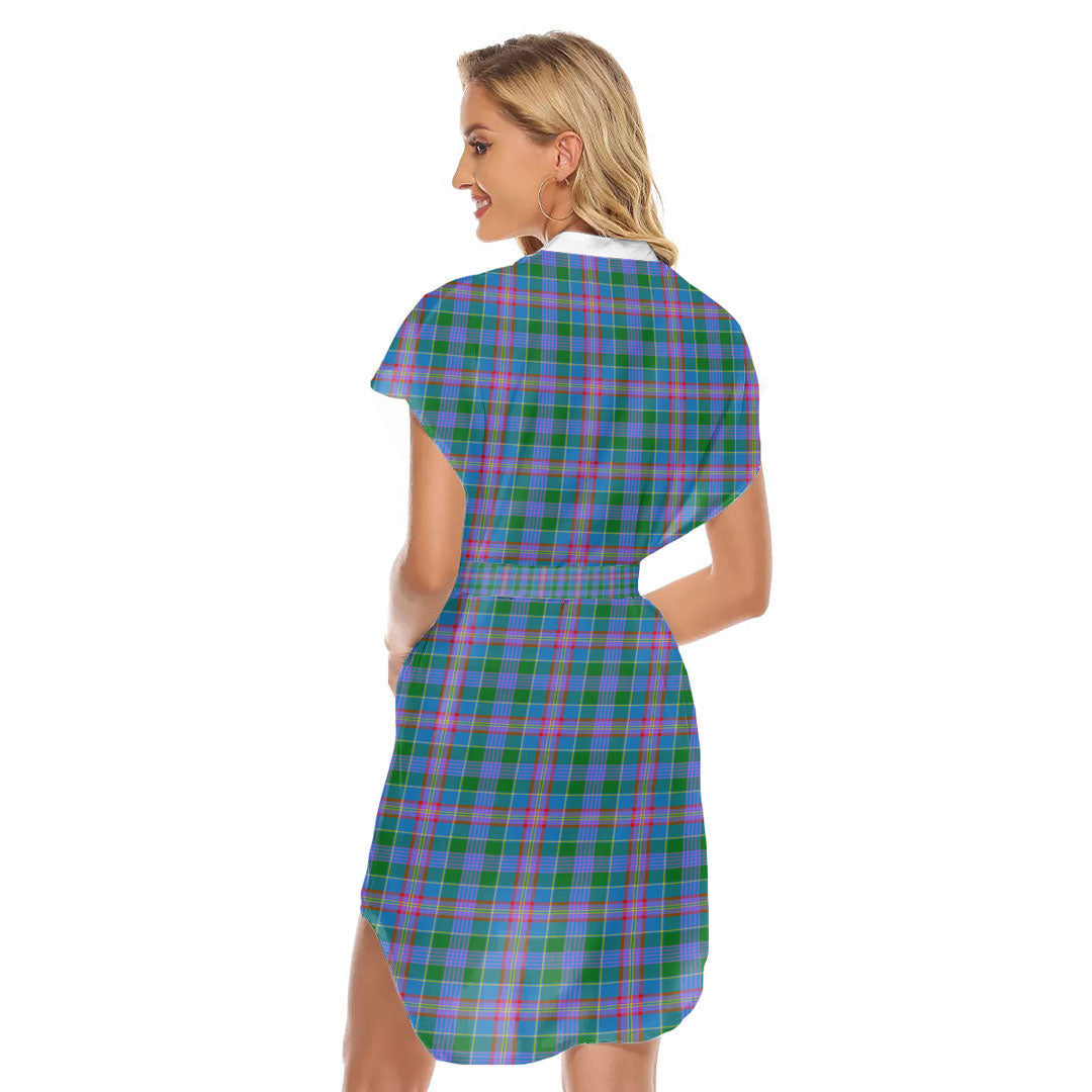 Ralston Tartan Plaid Stand-up Collar Casual Dress With Belt