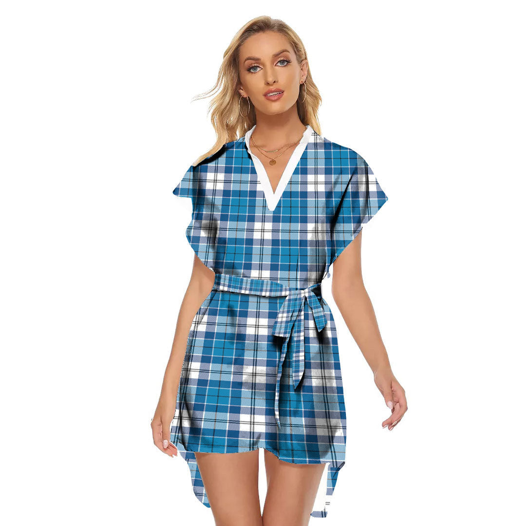 Roberton Tartan Plaid Stand-up Collar Casual Dress With Belt