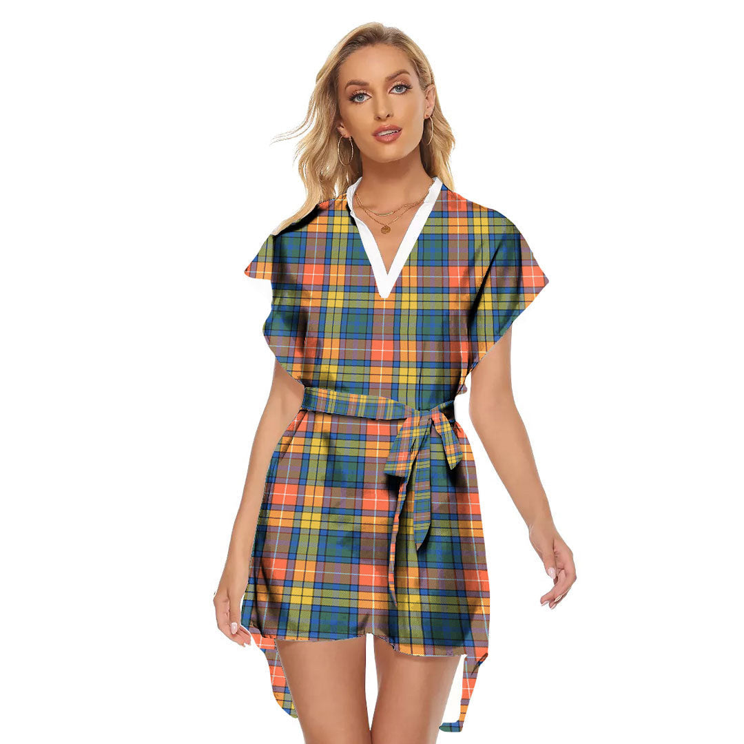 Buchanan Ancient Tartan Plaid Stand-up Collar Casual Dress With Belt