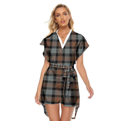 Gunn Weathered Tartan Plaid Stand-up Collar Casual Dress With Belt