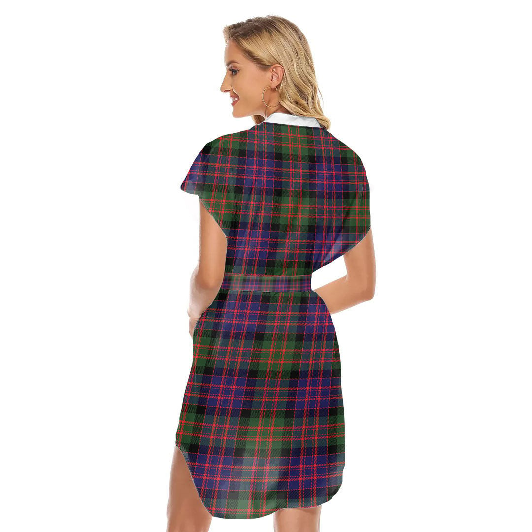 MacDonald Modern Tartan Plaid Stand-up Collar Casual Dress With Belt