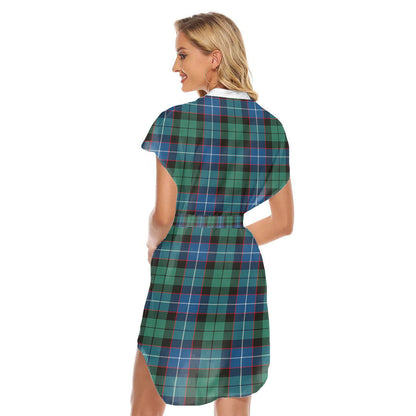 Hunter Ancient Tartan Plaid Stand-up Collar Casual Dress With Belt