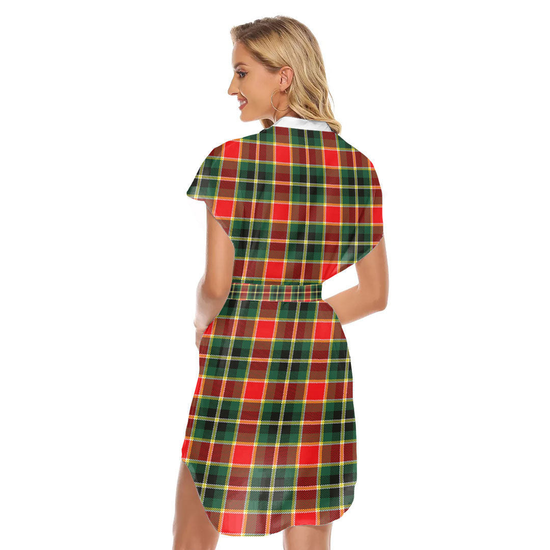 MacLachlan Hunting Modern Tartan Plaid Stand-up Collar Casual Dress With Belt