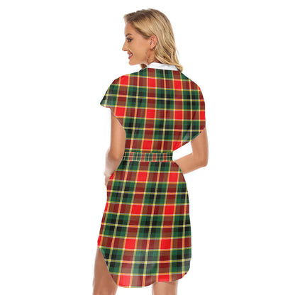 MacLachlan Hunting Modern Tartan Plaid Stand-up Collar Casual Dress With Belt