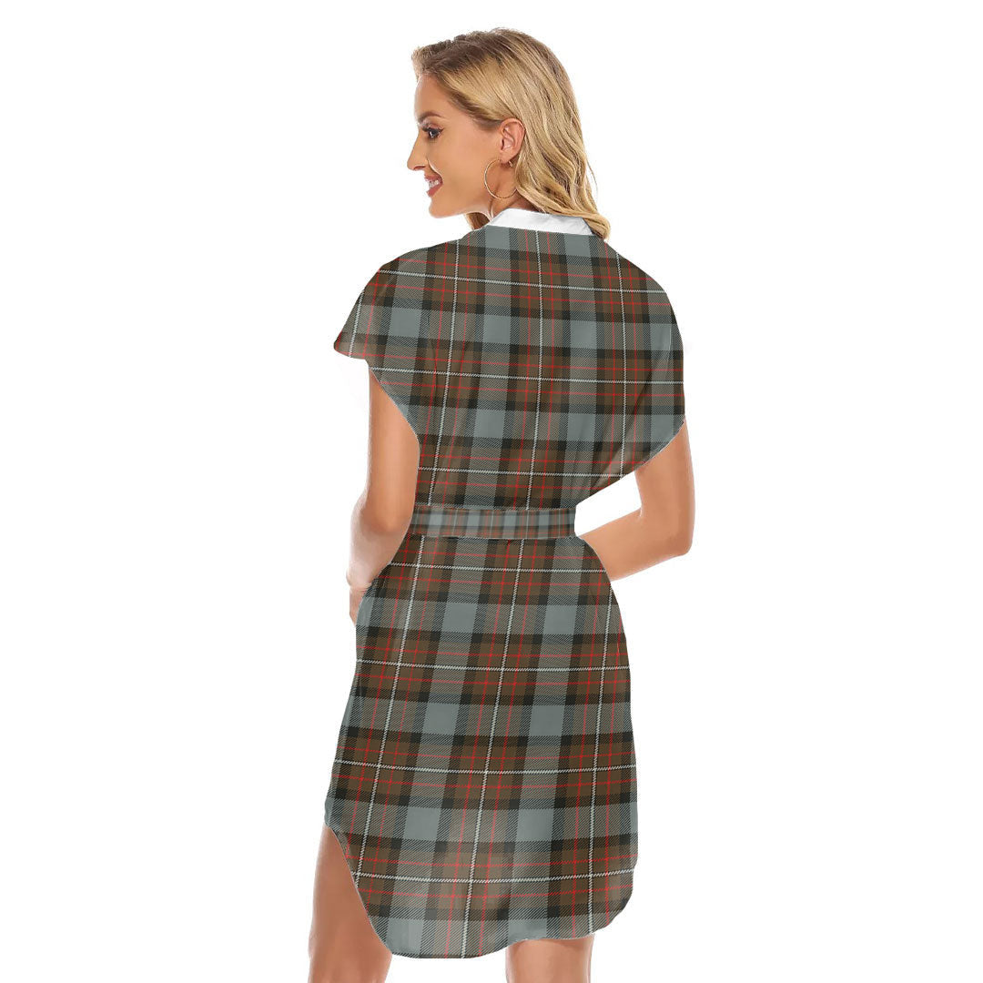 Fergusson Weathered Tartan Plaid Stand-up Collar Casual Dress With Belt