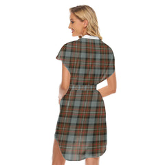 Fergusson Weathered Tartan Plaid Stand-up Collar Casual Dress With Belt