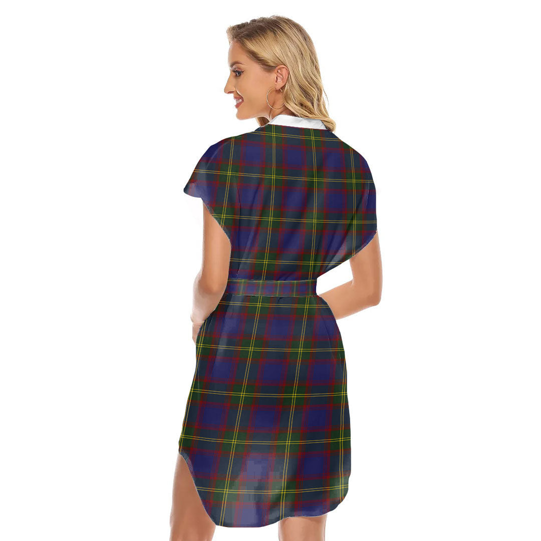 Durie Tartan Plaid Stand-up Collar Casual Dress With Belt