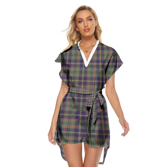 Taylor Weathered Tartan Plaid Stand-up Collar Casual Dress With Belt