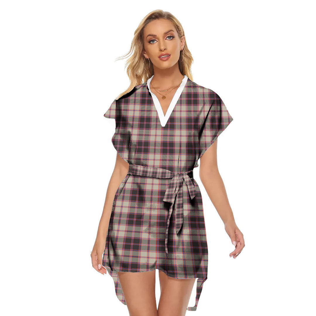 MacPherson Hunting Ancient Tartan Plaid Stand-up Collar Casual Dress With Belt