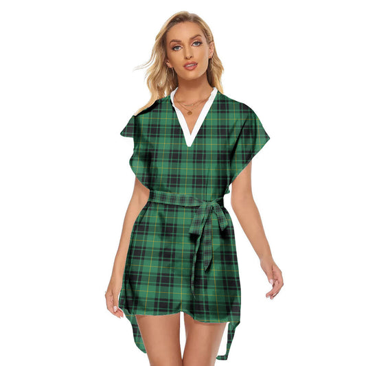 MacArthur Ancient Tartan Plaid Stand-up Collar Casual Dress With Belt