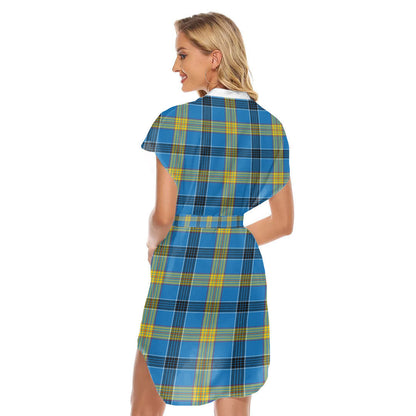 Laing Tartan Plaid Stand-up Collar Casual Dress With Belt