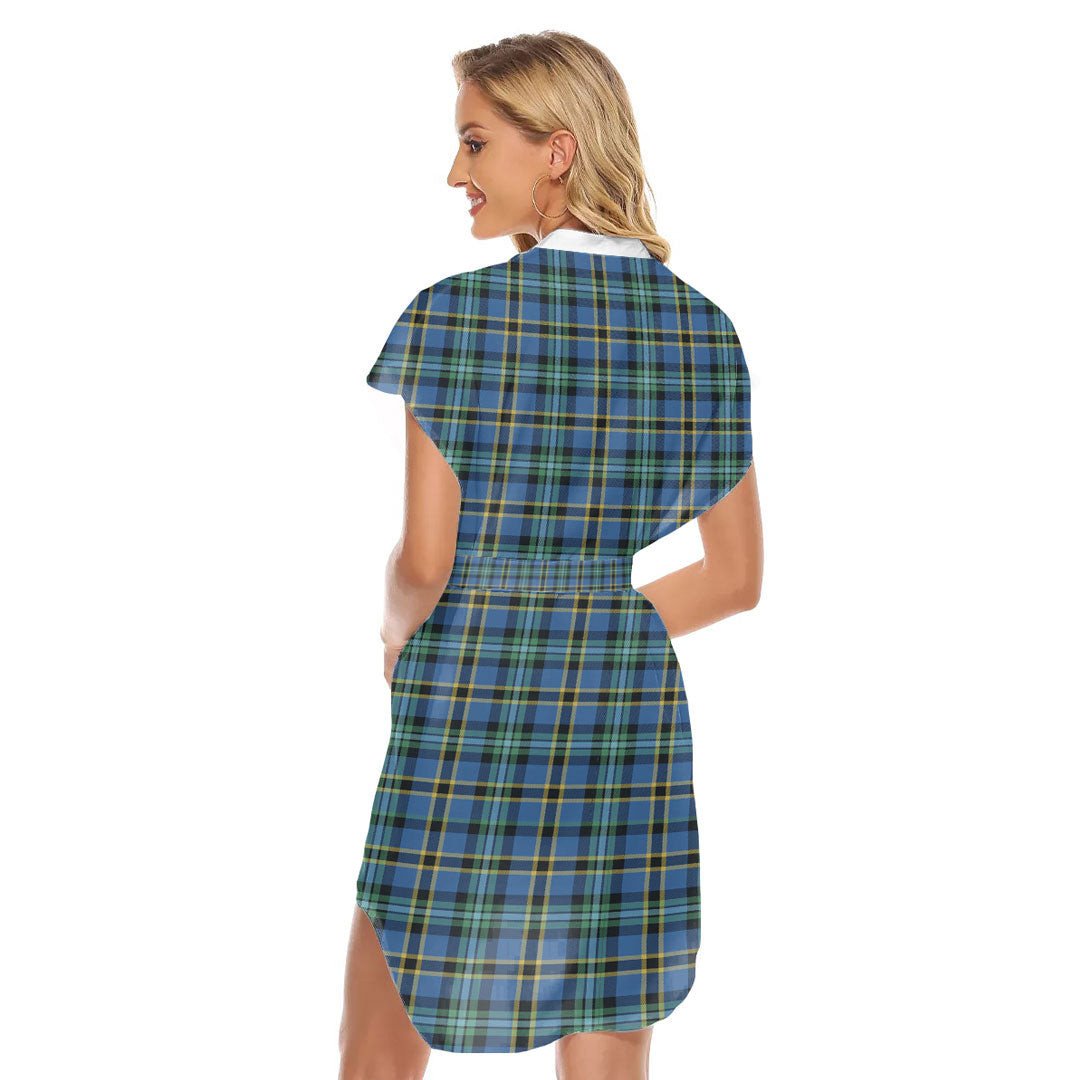 Weir Ancient Tartan Plaid Stand-up Collar Casual Dress With Belt