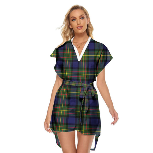 MacLaren Modern Tartan Plaid Stand-up Collar Casual Dress With Belt