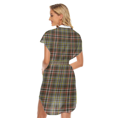 SCOTT GREEN WEATHERED Tartan Plaid Stand-up Collar Casual Dress With Belt