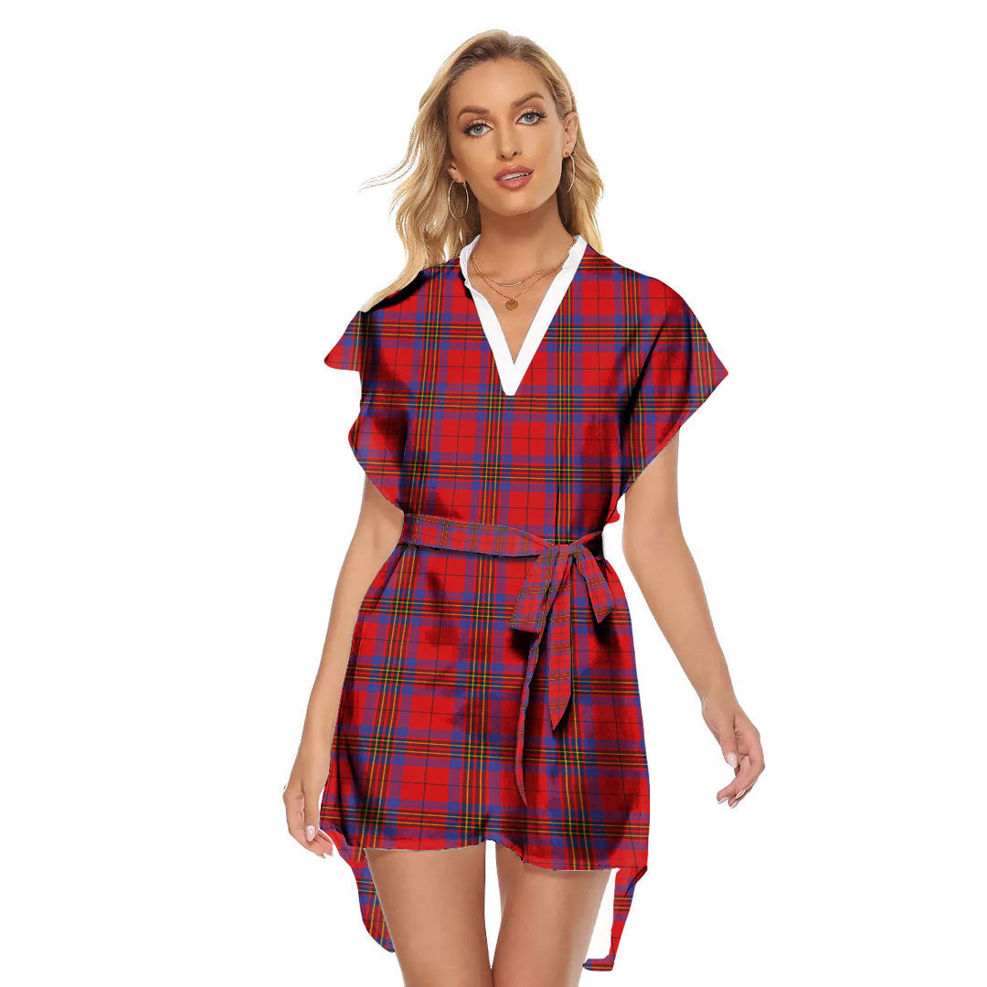 Leslie Modern Tartan Plaid Stand-up Collar Casual Dress With Belt