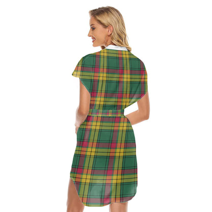 MacMillan Old Ancient Tartan Plaid Stand-up Collar Casual Dress With Belt