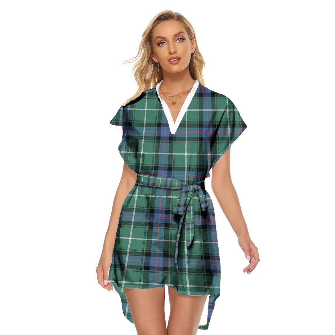 MacDonald of the Isles Hunting Ancient Tartan Plaid Stand-up Collar Casual Dress With Belt