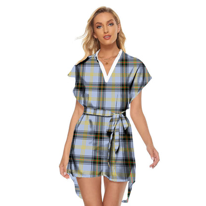 Bell of the Borders Tartan Plaid Stand-up Collar Casual Dress With Belt