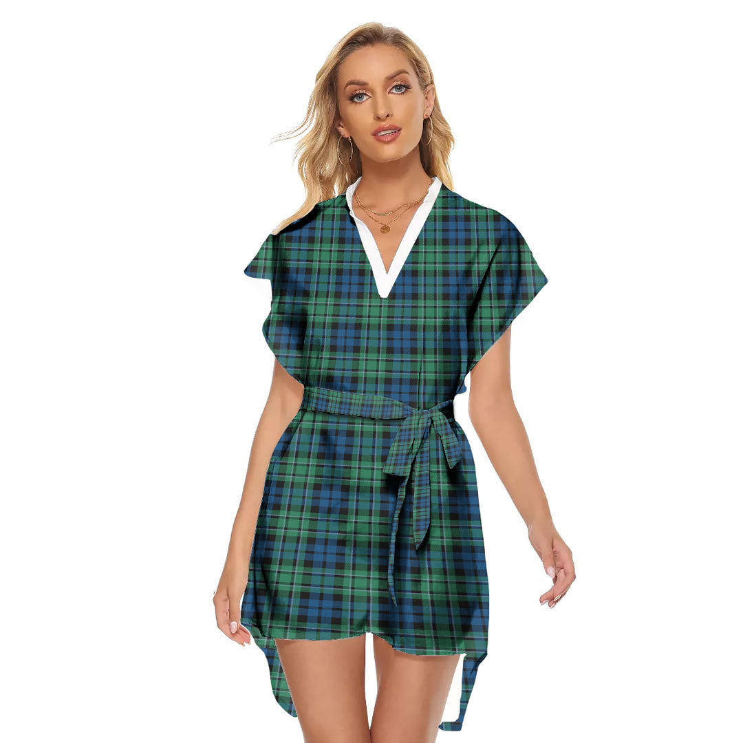 MacCallum Ancient Tartan Plaid Stand-up Collar Casual Dress With Belt