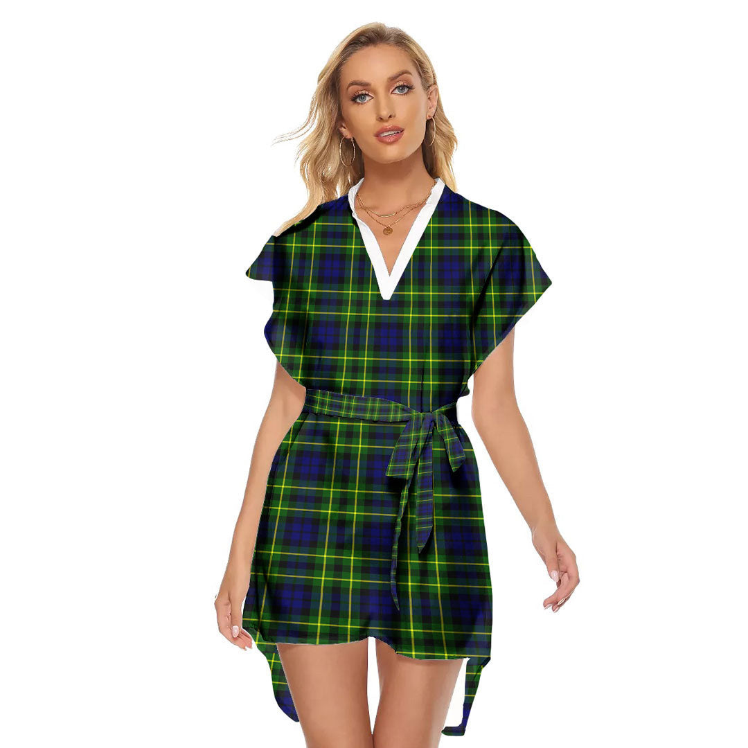 Campbell of Breadalbane Modern Tartan Plaid Stand-up Collar Casual Dress With Belt