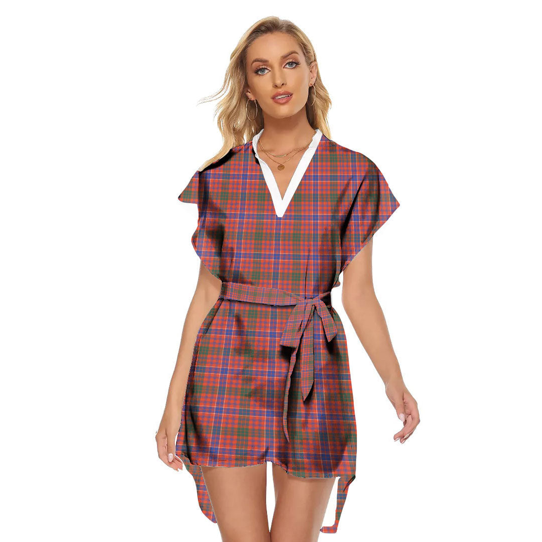 MacRae Ancient Tartan Plaid Stand-up Collar Casual Dress With Belt