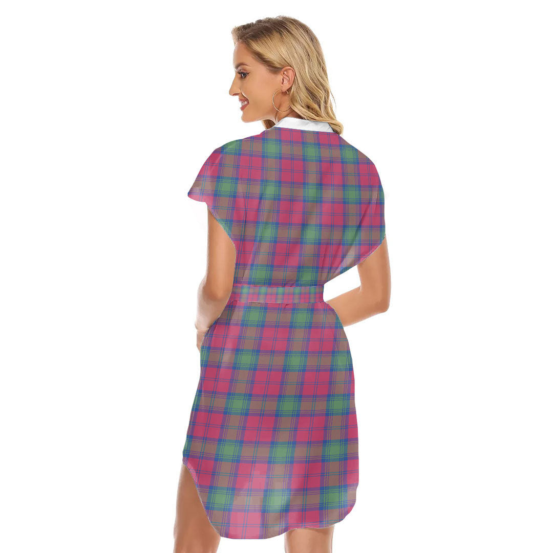 Lindsay Ancient Tartan Plaid Stand-up Collar Casual Dress With Belt