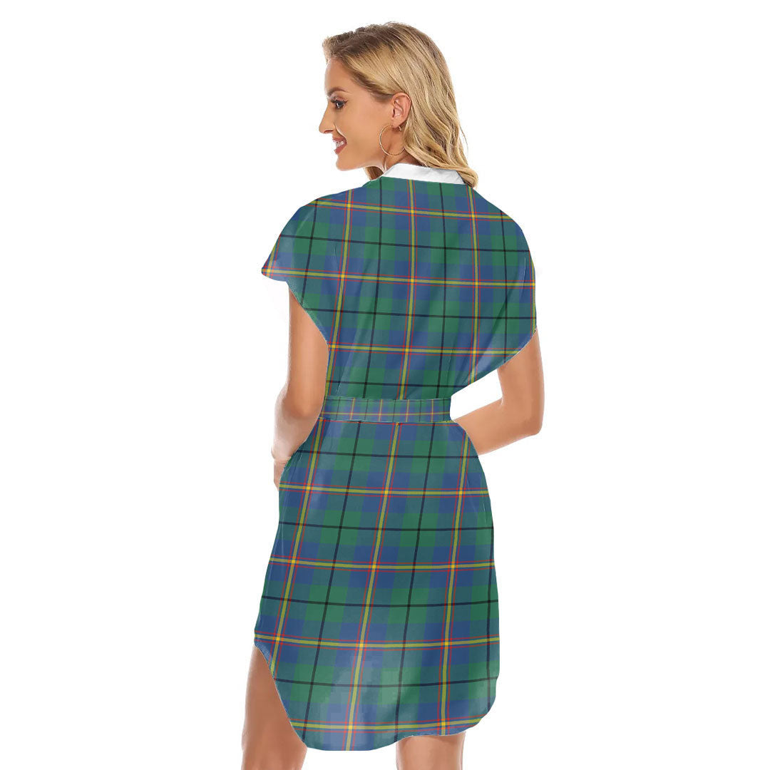 Carmichael Ancient Tartan Plaid Stand-up Collar Casual Dress With Belt